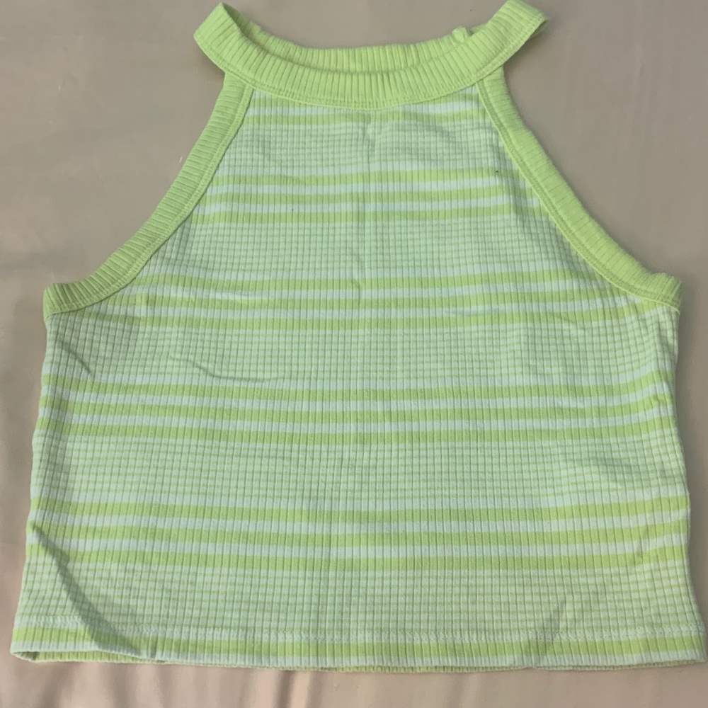 American Eagle Outfitters Lime Green Striped Crop Top